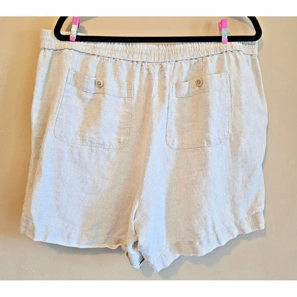 Talbots Linen Shorts Womens XL light brown khaki drawstring shorts - Picture 2 of 4